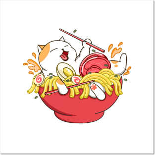 Happy Cat Ramen Noodles Posters and Art